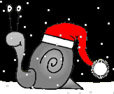 Schnecke mit Nikolausmütze im Schnee